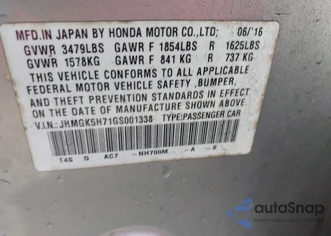 2016 Honda Fit Ex из США, поврежденный, VIN JHMGK5H71GS001338